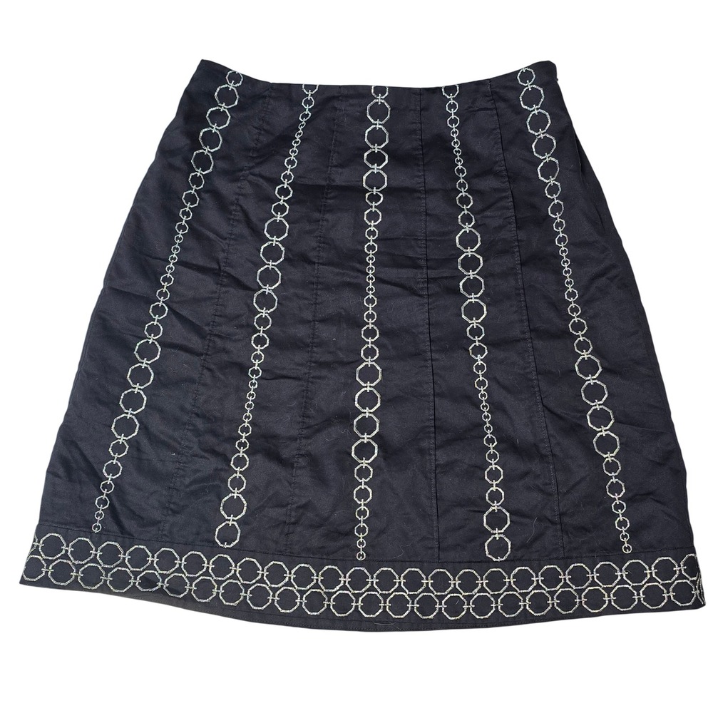 Ann Taylor Petites‎ Blue Chain A-Line Skirt Size 4P Metallic Embroidered